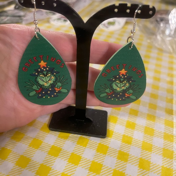 Grinch Earrings. (2) sided made of thick faux leather. - Picture 4 of 16